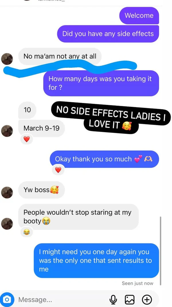 Real customer sharing their Amua Vitaldrops results